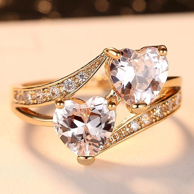 Double Heart Rainbow Ring