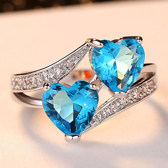 Double Heart Rainbow Ring