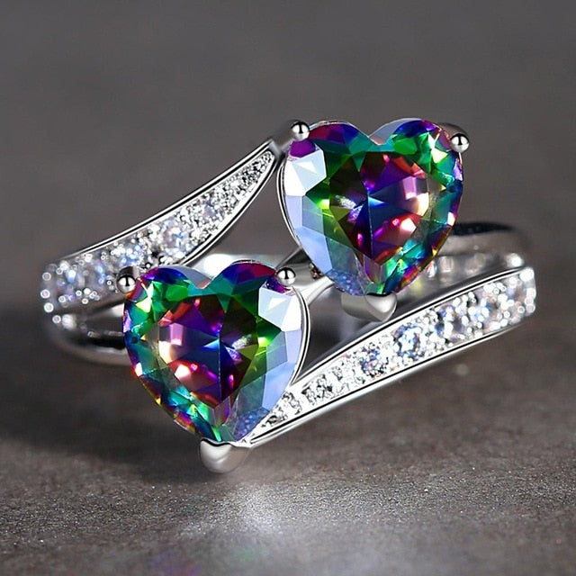 Double Heart Rainbow Ring