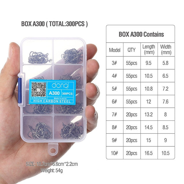 300pcs/Box High Carbon Steel Fishing hooks