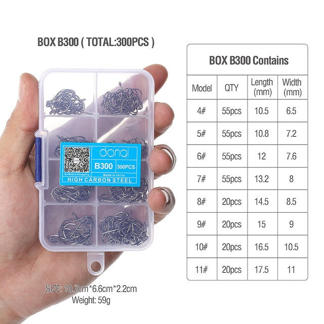300pcs/Box High Carbon Steel Fishing hooks