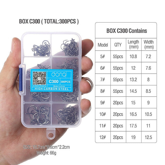 300pcs/Box High Carbon Steel Fishing hooks