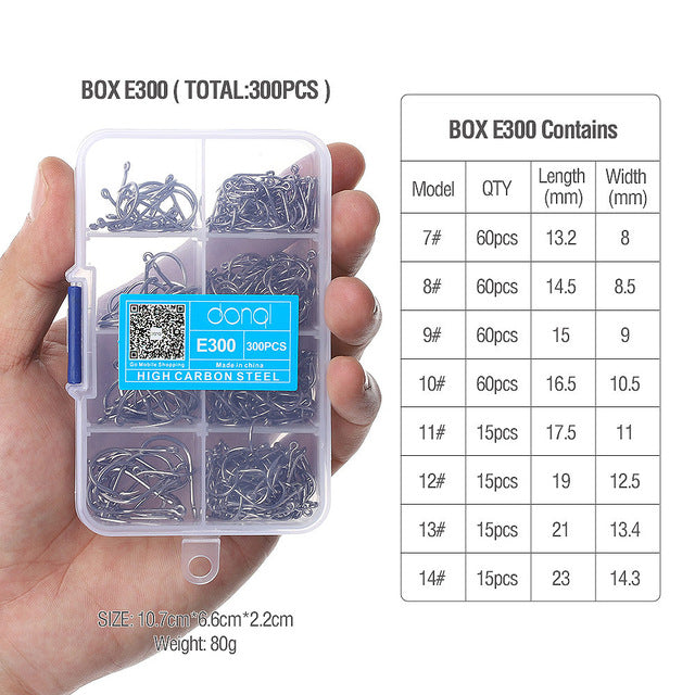 300pcs/Box High Carbon Steel Fishing hooks