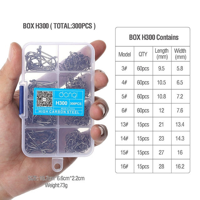 300pcs/Box High Carbon Steel Fishing hooks