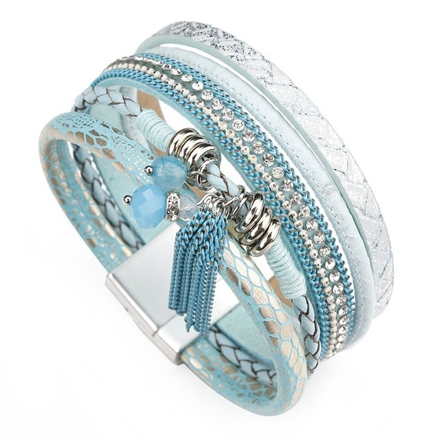 Blue Leather Charm Bracelet For Women{VIP Gift}