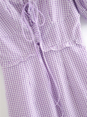 Vintage Show Thin Drape Pull Rope Bubble Sleeve Dress