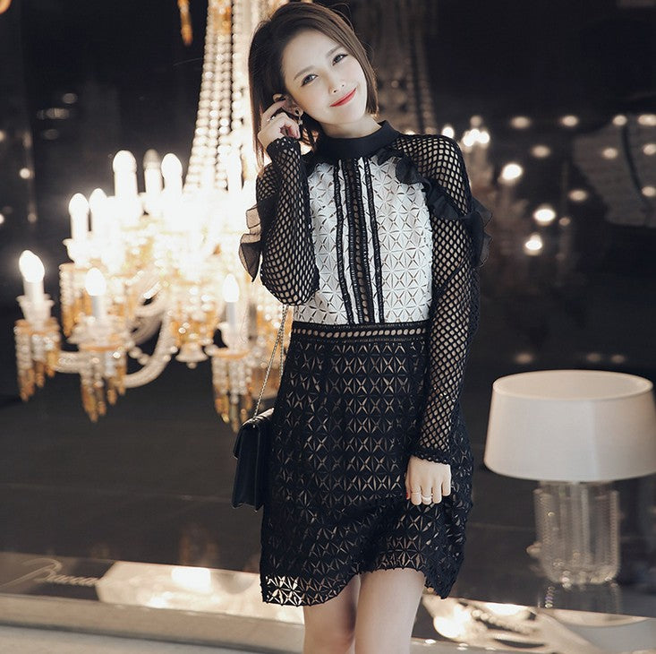 Black and White Diamond Lace Dress