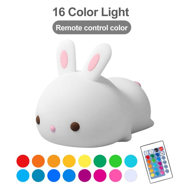 Touch Rabbit Night Lights Silicone Dimmable USB Rechargeable Lamps for Children Baby Gifts Cartoon Cute Animal Rabit Night Lamp