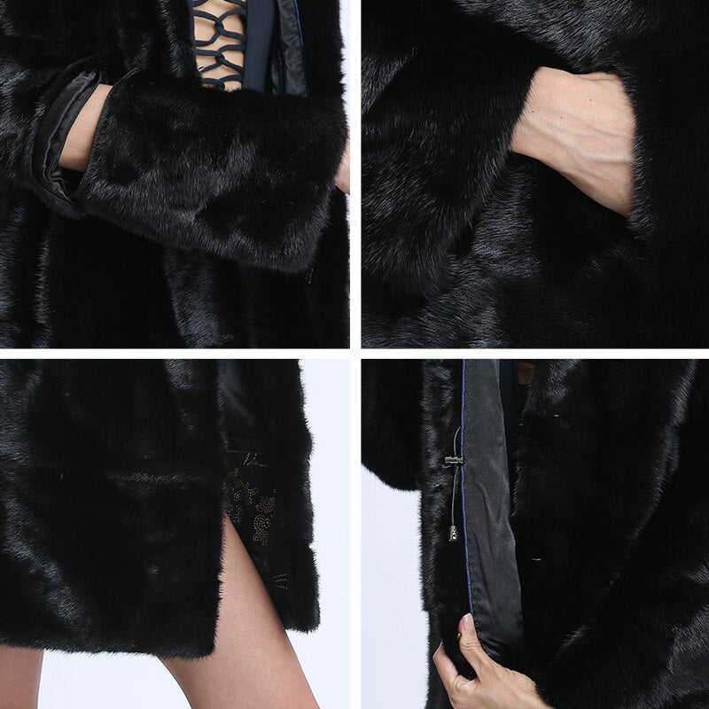 Genuine Fur Mink Jackets Plus Size Long Vintage Thick Warm Outwear 2021