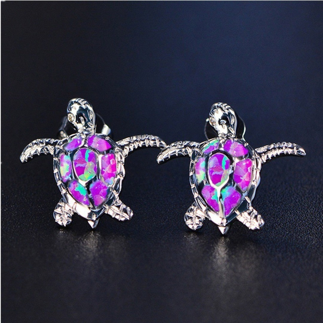 FDLK     Cute Sea Turtle Earring Creative Lovely Animal Imitation Fire Opal Ear Stud Earring For Women Girl Trendy Jewelry