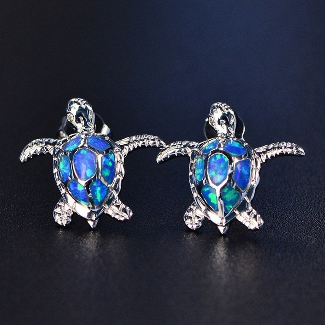 FDLK     Cute Sea Turtle Earring Creative Lovely Animal Imitation Fire Opal Ear Stud Earring For Women Girl Trendy Jewelry