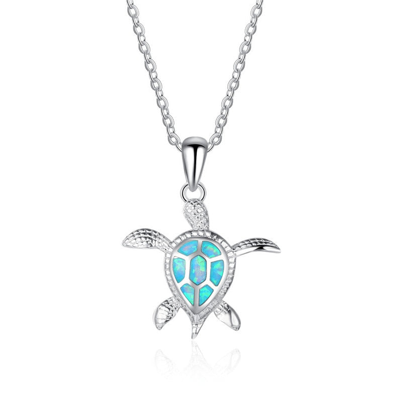 FDLK  Fashion Blue Opal Sea Turtle Pendant Necklaces for Women Female Animal Wedding Statement Chain Necklace Ocean Beach Jewelr