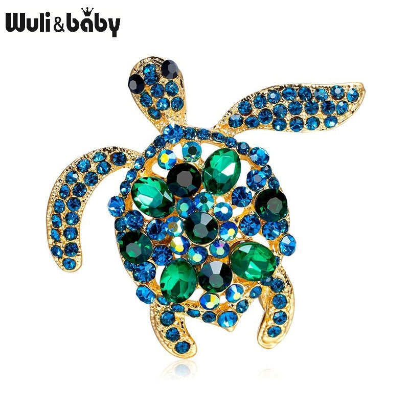 Green Rhinestone Sea Turtle Animal Brooch Pins For Women Jewelry Gift