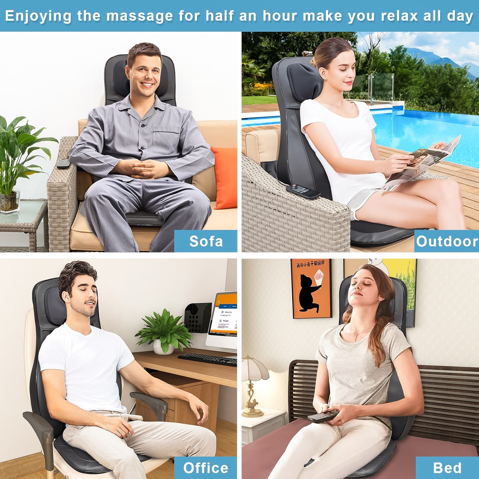 Black vibration heating kneading massage chair