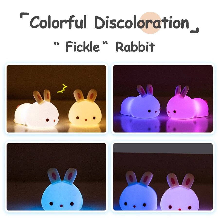 Touch Rabbit Night Lights Silicone Dimmable USB Rechargeable Lamps for Children Baby Gifts Cartoon Cute Animal Rabit Night Lamp