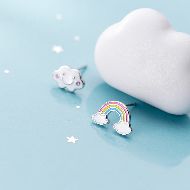 Silver Cloud Rainbow Ear Rings
