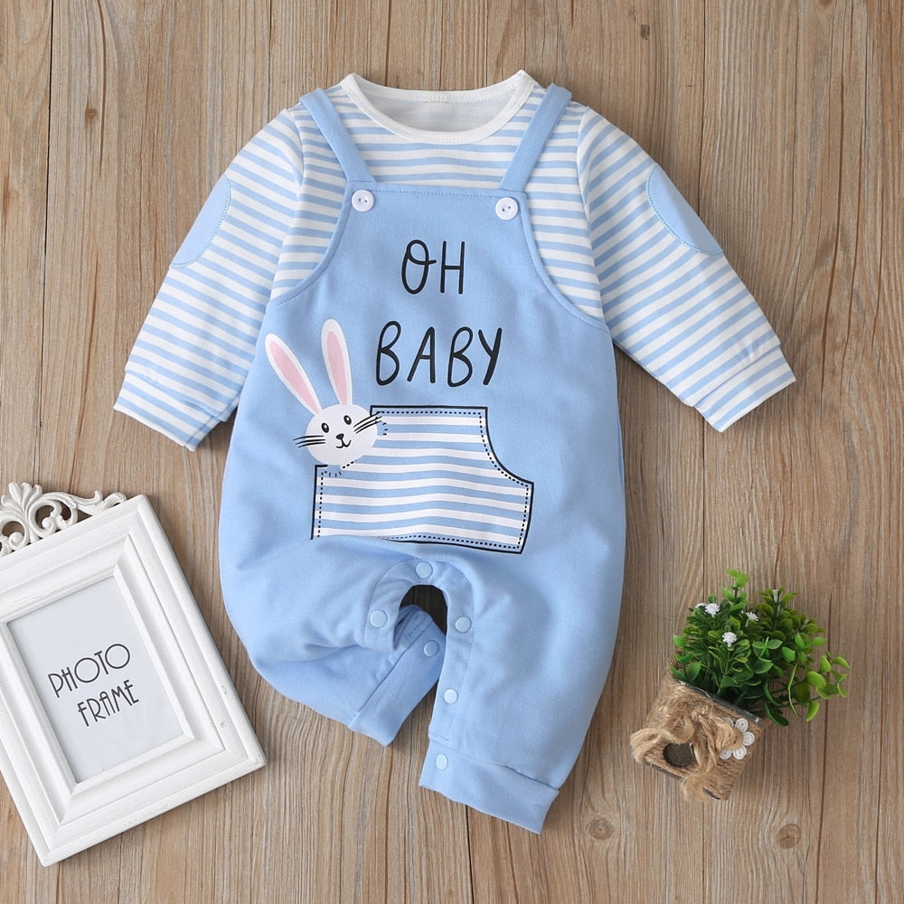 New Newborn Baby Clothes Boys Girls Striped Cotton Rabbit Long Sleeve Spring Fall Rompers Kids Jumpsuit Playsuit Outfits 0-24M