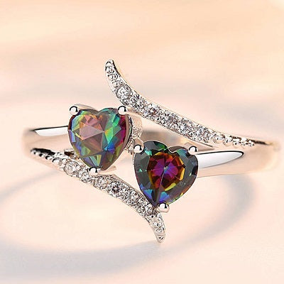 Double Heart Rainbow  Ring