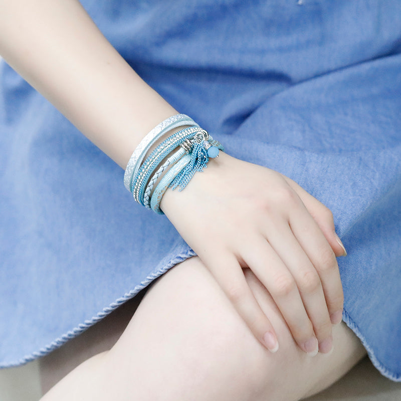 Blue Leather Charm Bracelet For Women{VIP Gift}